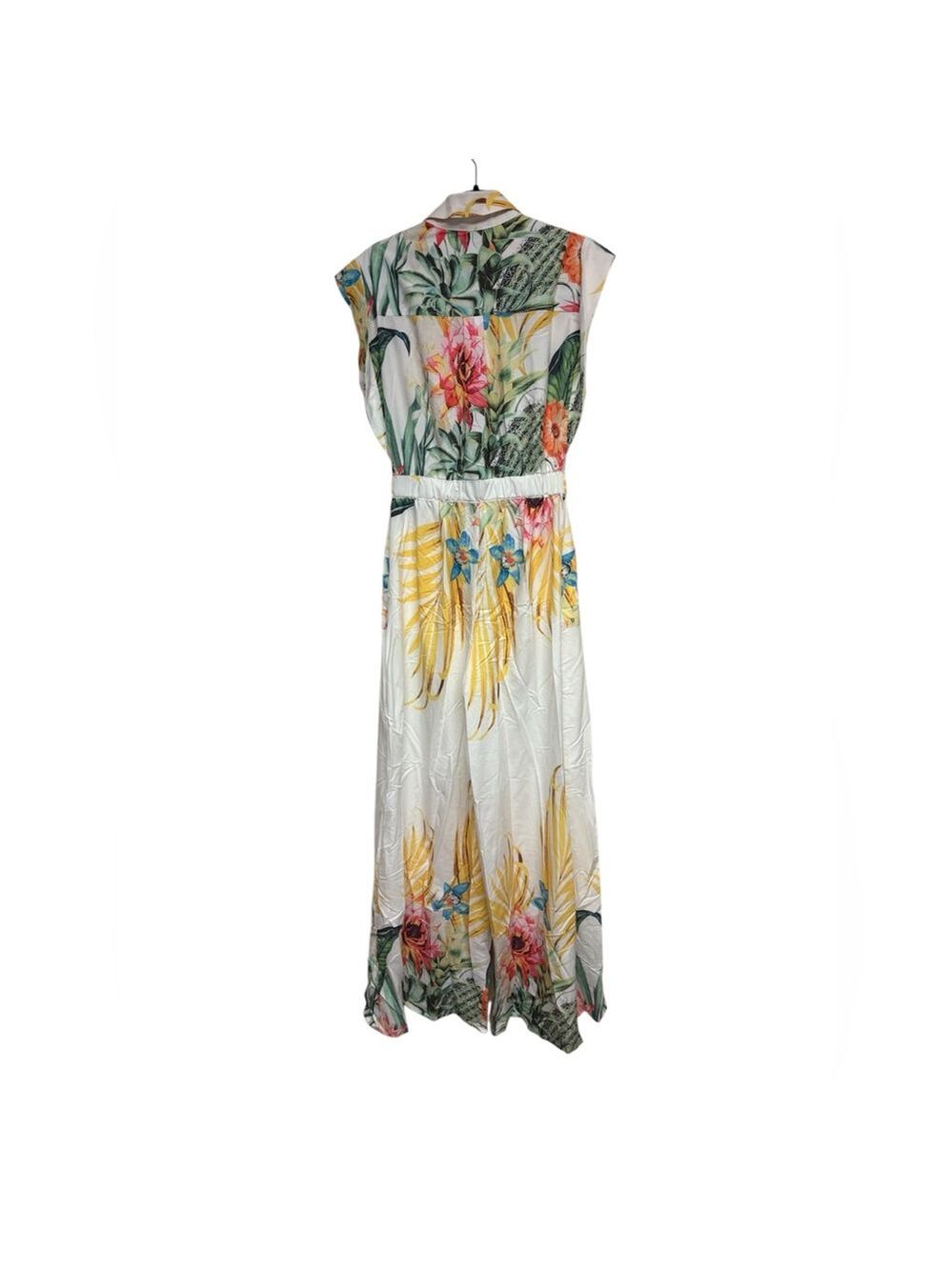 Luxxel white tropical floral sleeveless belted jumpsuit pockets Medium NEW NWT - Picture 5 of 15